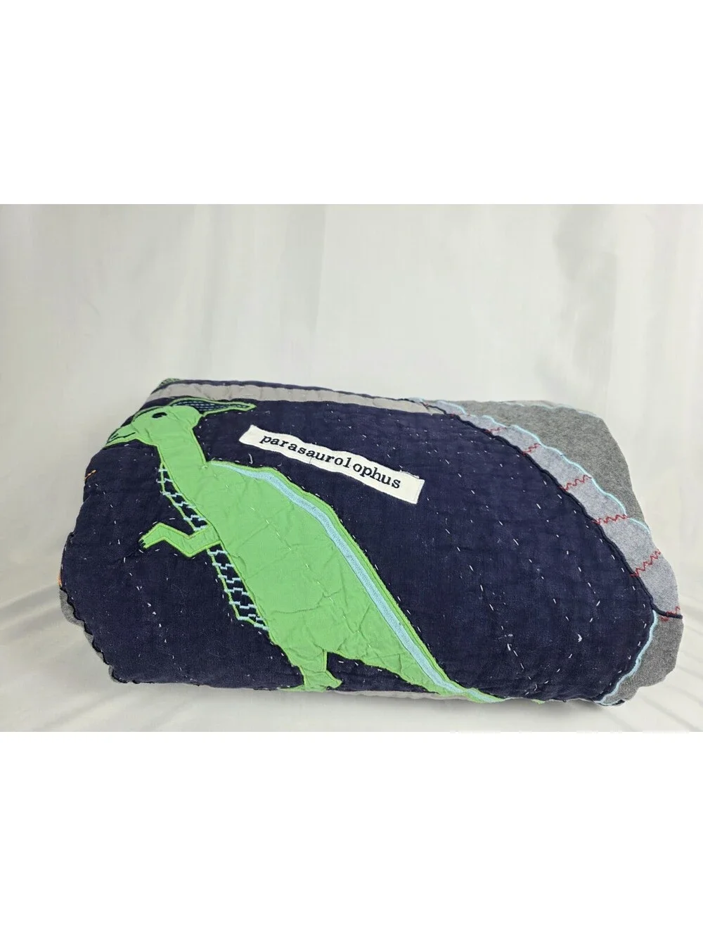 Pottery Barn Kids Quilt Dinosaur Applique Embroidered Full 86x86 Pre-owned